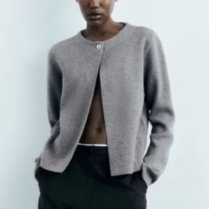 Zara Gray Cardigan metal clasp